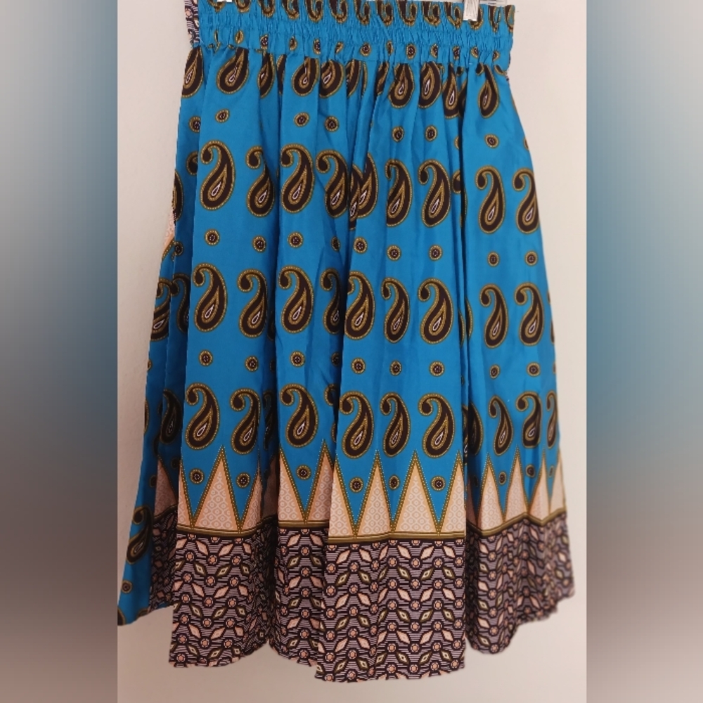 AJ African Print Midi Skirt Paisly Colorful Med With Matching Headpeace NWOT - Picture 7 of 10